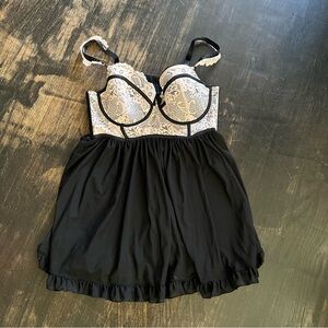 Torrid Contrast Lace Babydoll Pink Black Lace Chemise Lingerie Coquette Slip 1